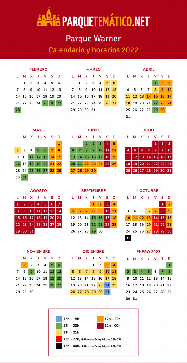 Cuándo ir a Parque Warner calendario de afluencia y horarios