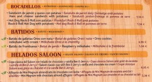 Long Branch Saloon - Carta bocadillos, batidos y helados 2024