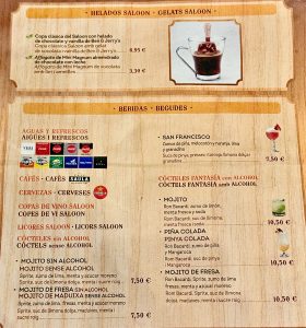 Long Branch Saloon - Carta helados y bebidas 2024